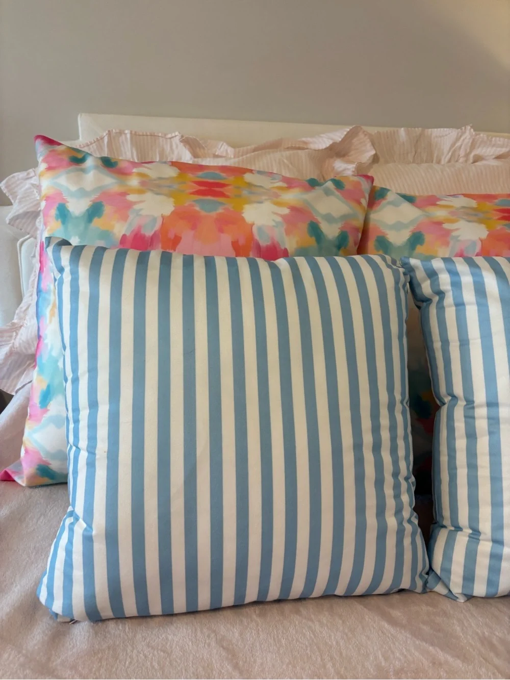 Blue & White Striped Throw Pillow Cover Pair